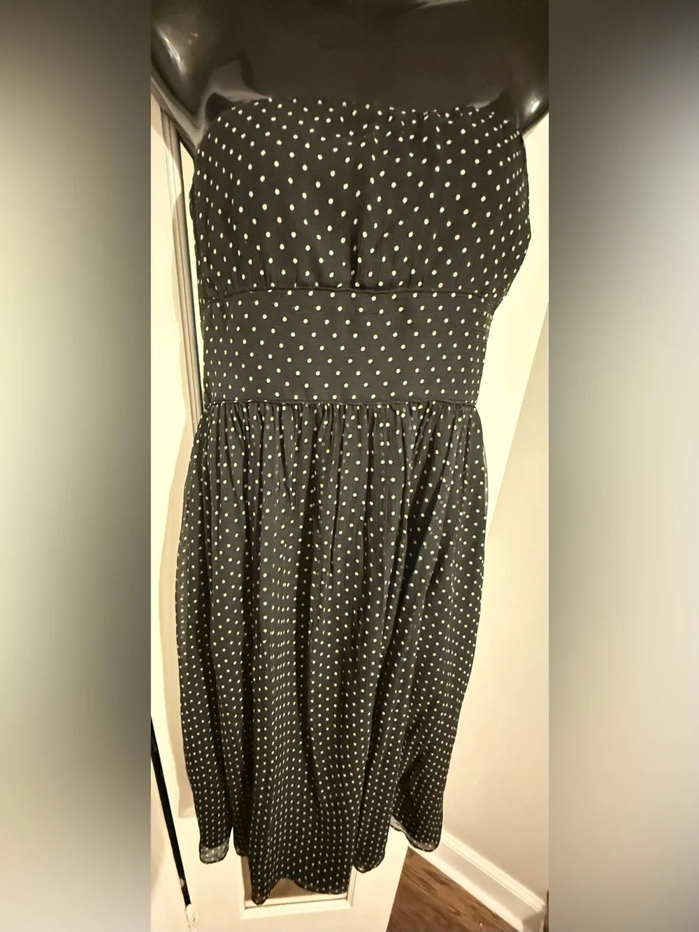 J.Crew 100% Silk Polka Dot Strapless Silk Chiffon Cocktail Dress Black 8